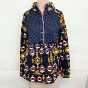 Simply Southern Quilted Aztec Sherpa Pullover Quarter Snap size large
